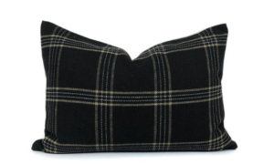 Dundee Pillow Cover | Black White and Tan Plaid Pillow | Dundee in Jet