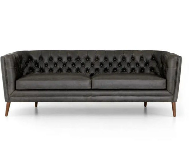 Ebony Leather Tufted Sofa