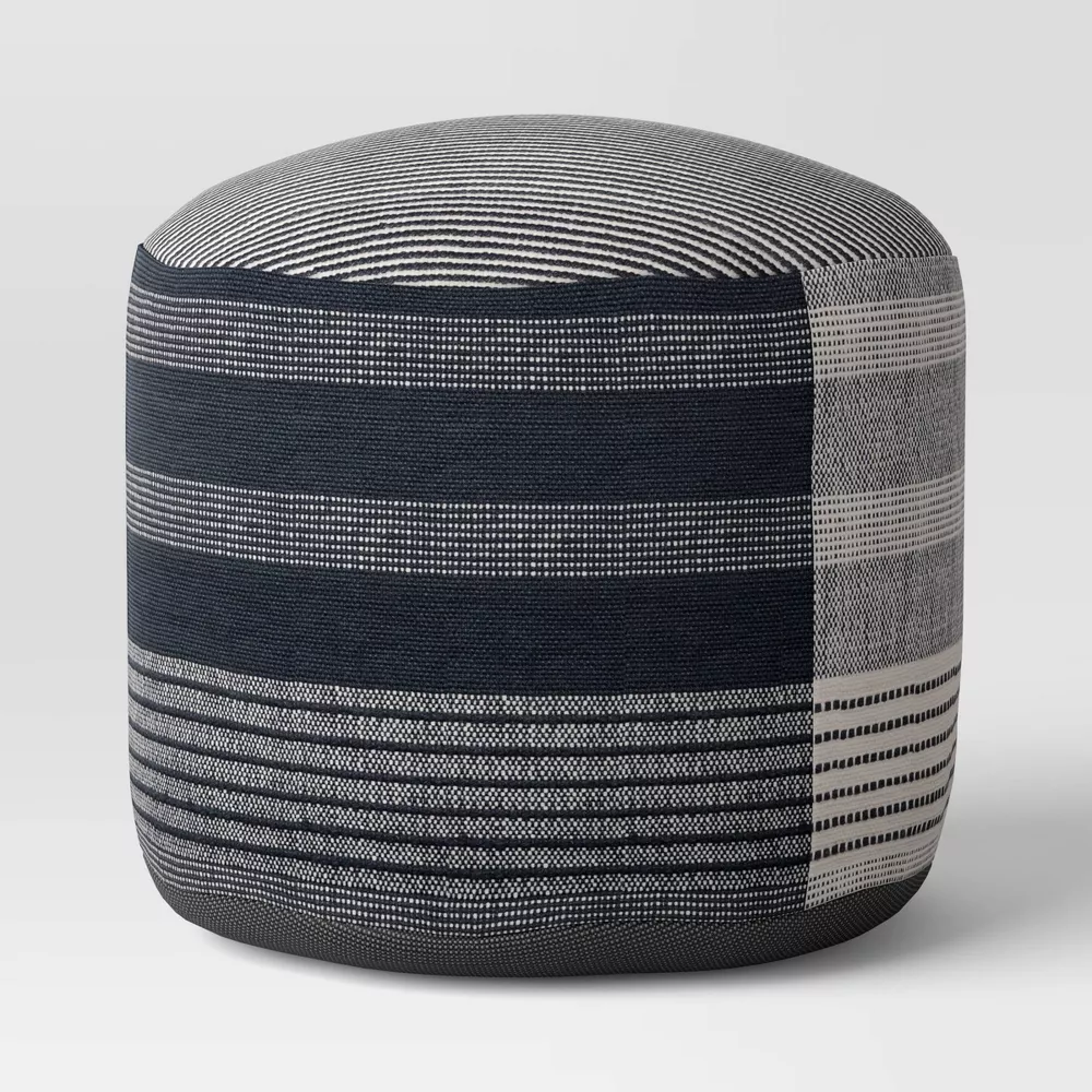 Target Woven Stripe Outdoor Pouf Black Threshold designed with Studio McGee