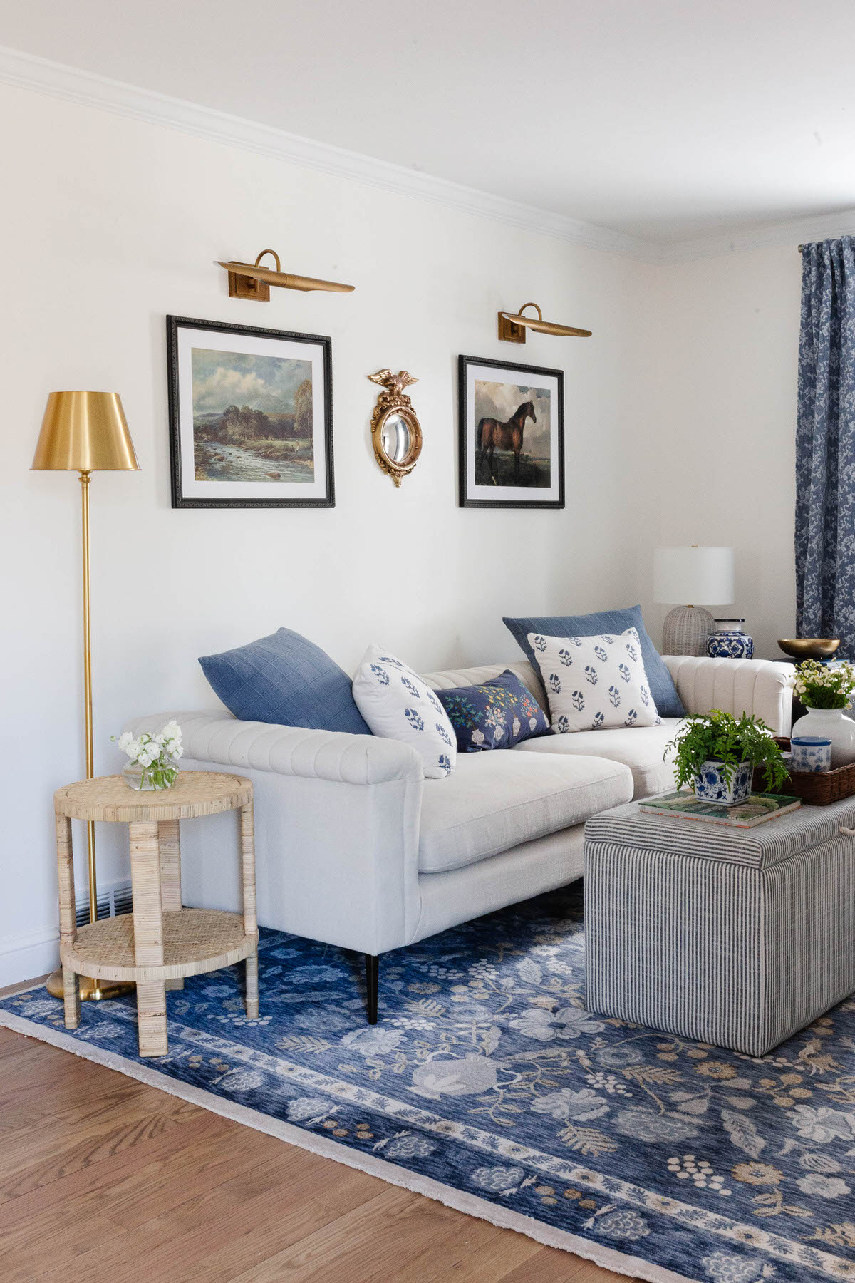 Grandmillennial-Traditional-European-Classic-Home-Designed-by-Peggy-Haddad-Interiors-Blue and White Living Room