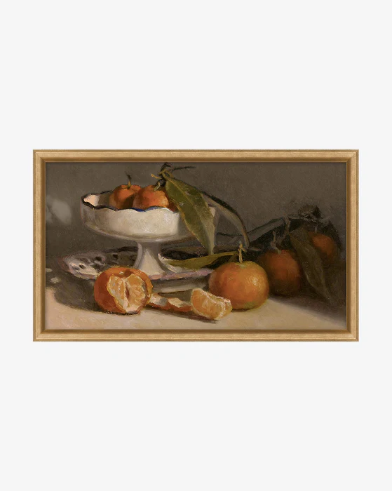 Manderine Still Life McGee and Co Ceramic Bowl Wood Gold Canvas