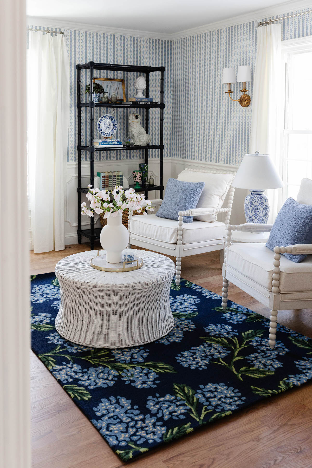 Blue and White Traditional Grandmillennial Living Room
