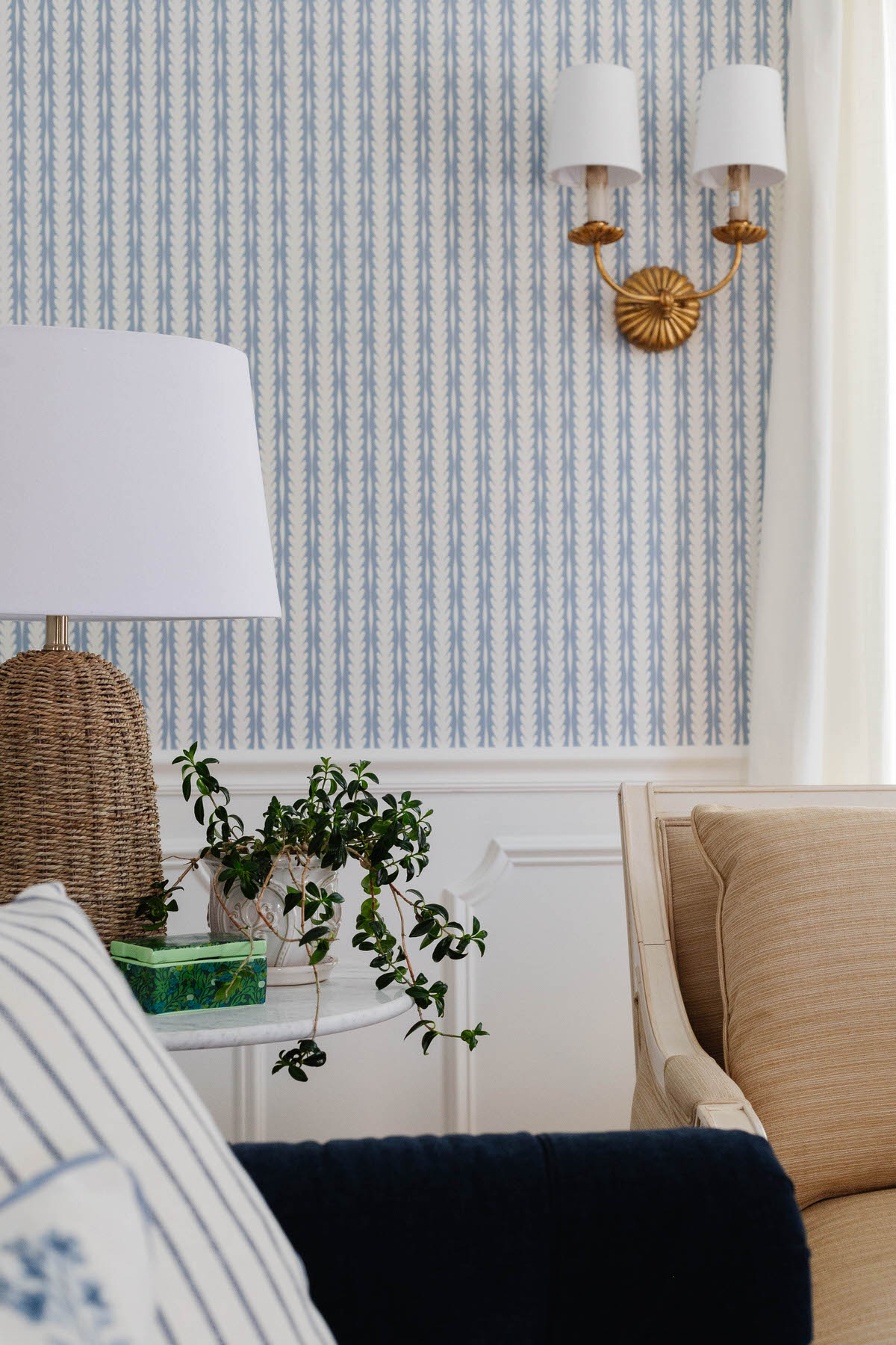 Grandmillennial Living Room Traditional Parisian Living Room Blue Wallpaper