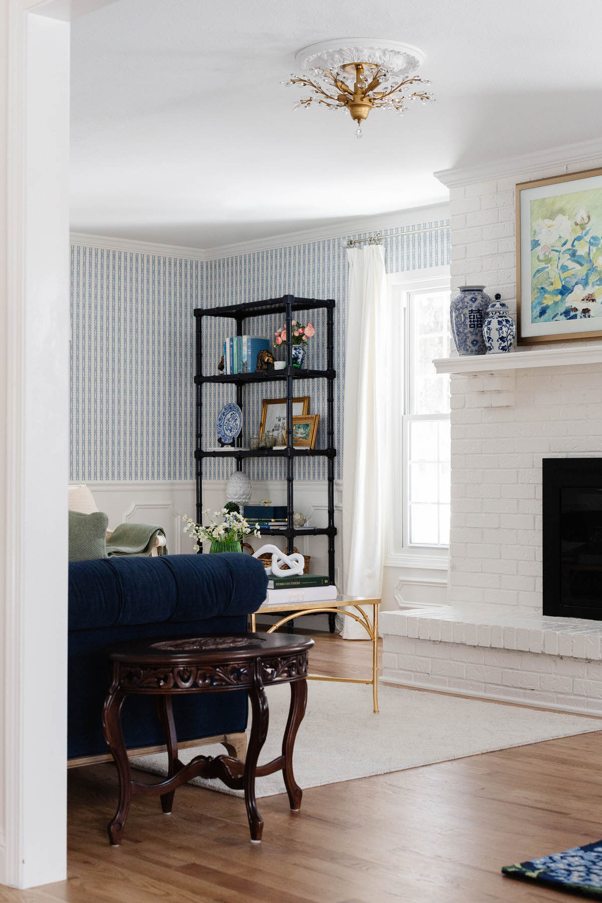 Grandmillennial Living Room Traditional Parisian Living Room Blue Wallpaper