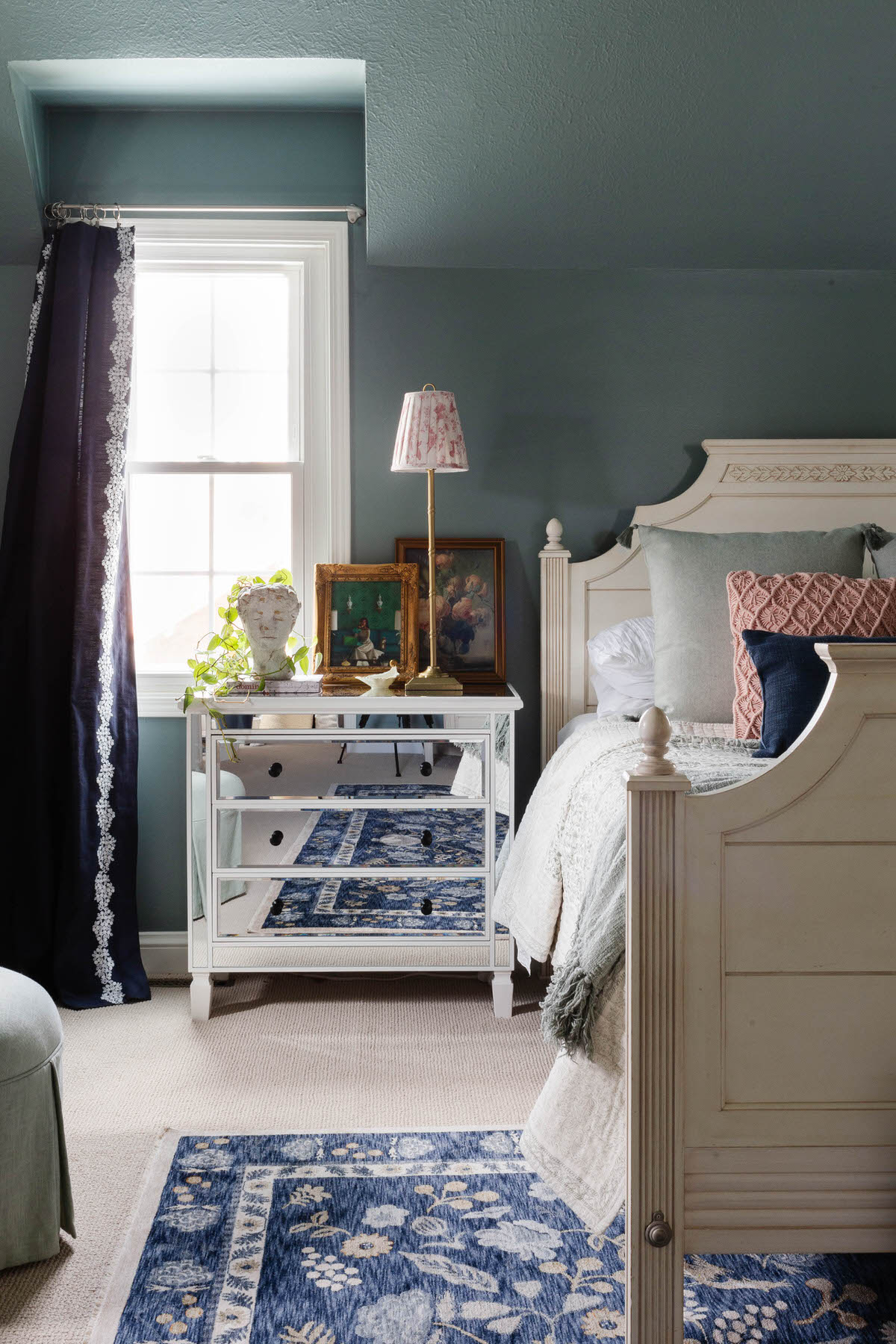 Grandmillennial-Traditional-European-Classic-Home- Primary Bedroom Designed-by-Peggy-Haddad-Interiors-
