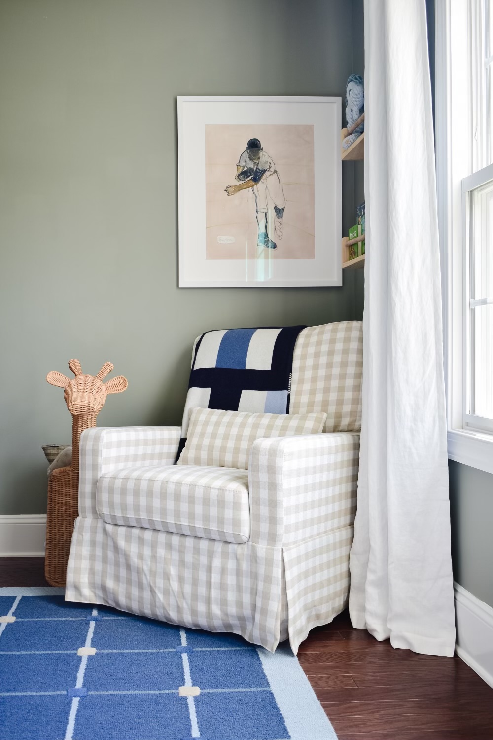 Affordable Coastal Nursery Decor Ideas by Peggy Haddad Interiors, Coastal Paint Color for a Boys Nursery, Pigeon by Farrow and Ball