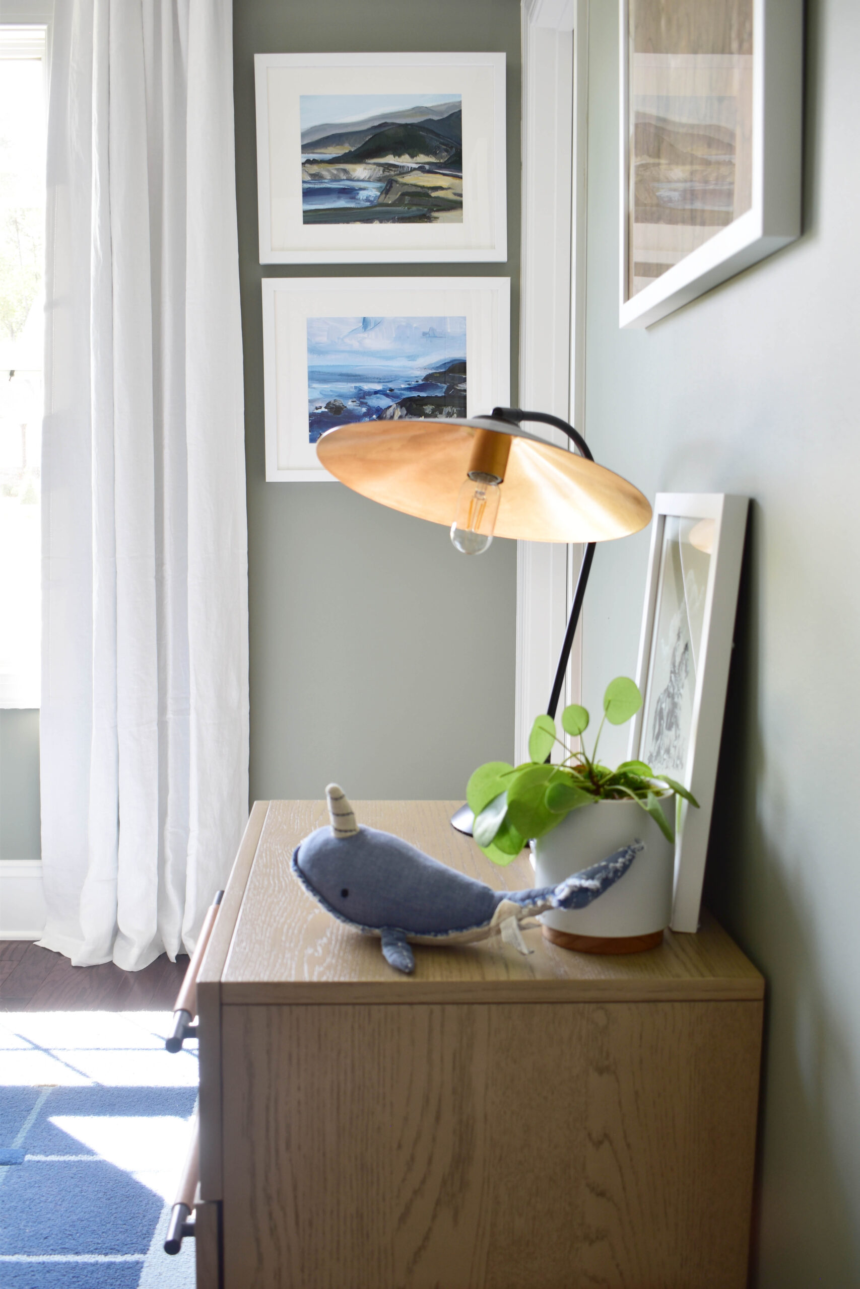 Modern Nursery Ideas by Peggy Haddad Interiors, Coastal Paint Color for a Boys Nursery, Pigeon by Farrow and Ball