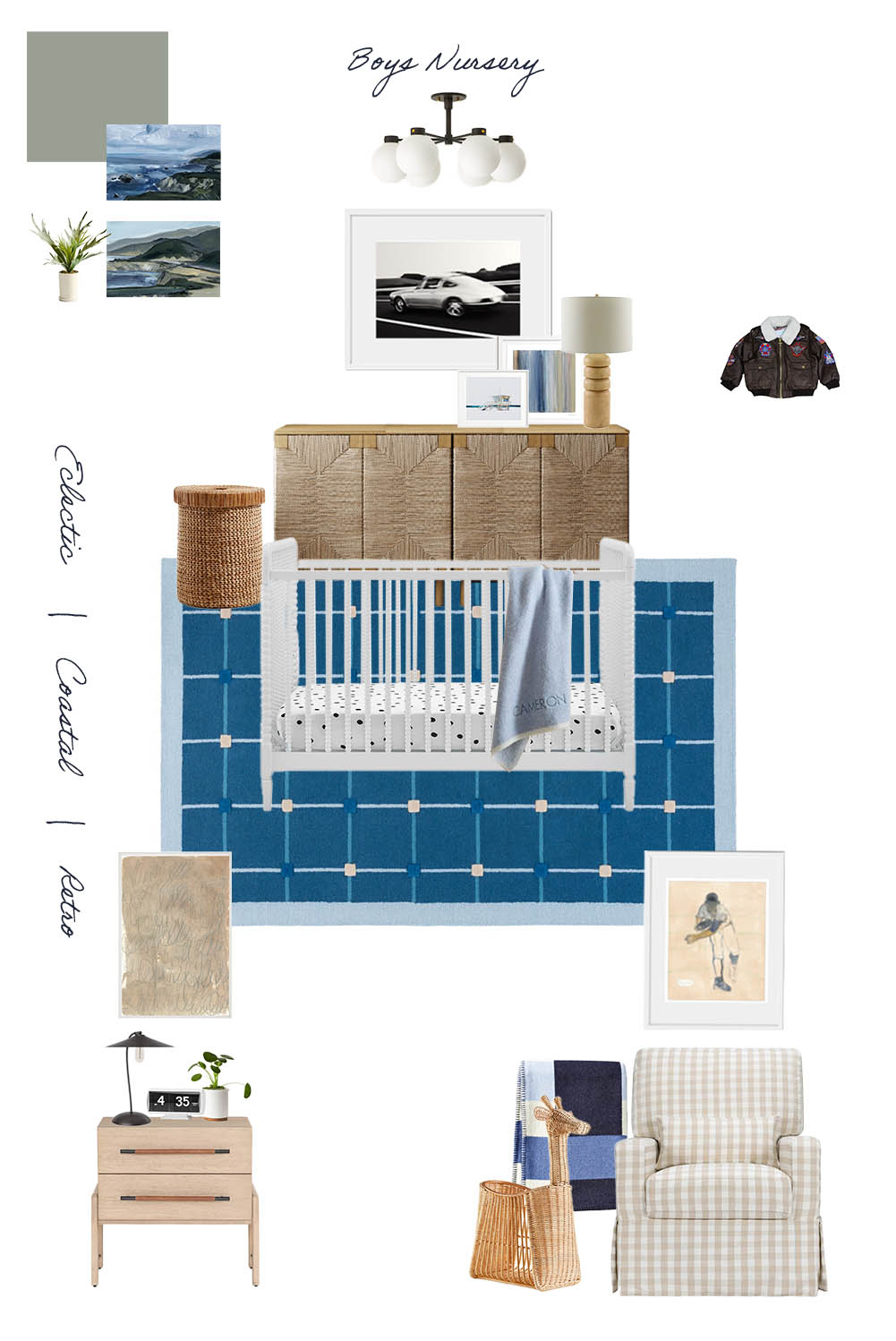 Modern Coastal Boys Nursery by Peggy Haddad Interiors, Coastal Paint Color for a Boys Nursery, Pigeon by Farrow and Ball