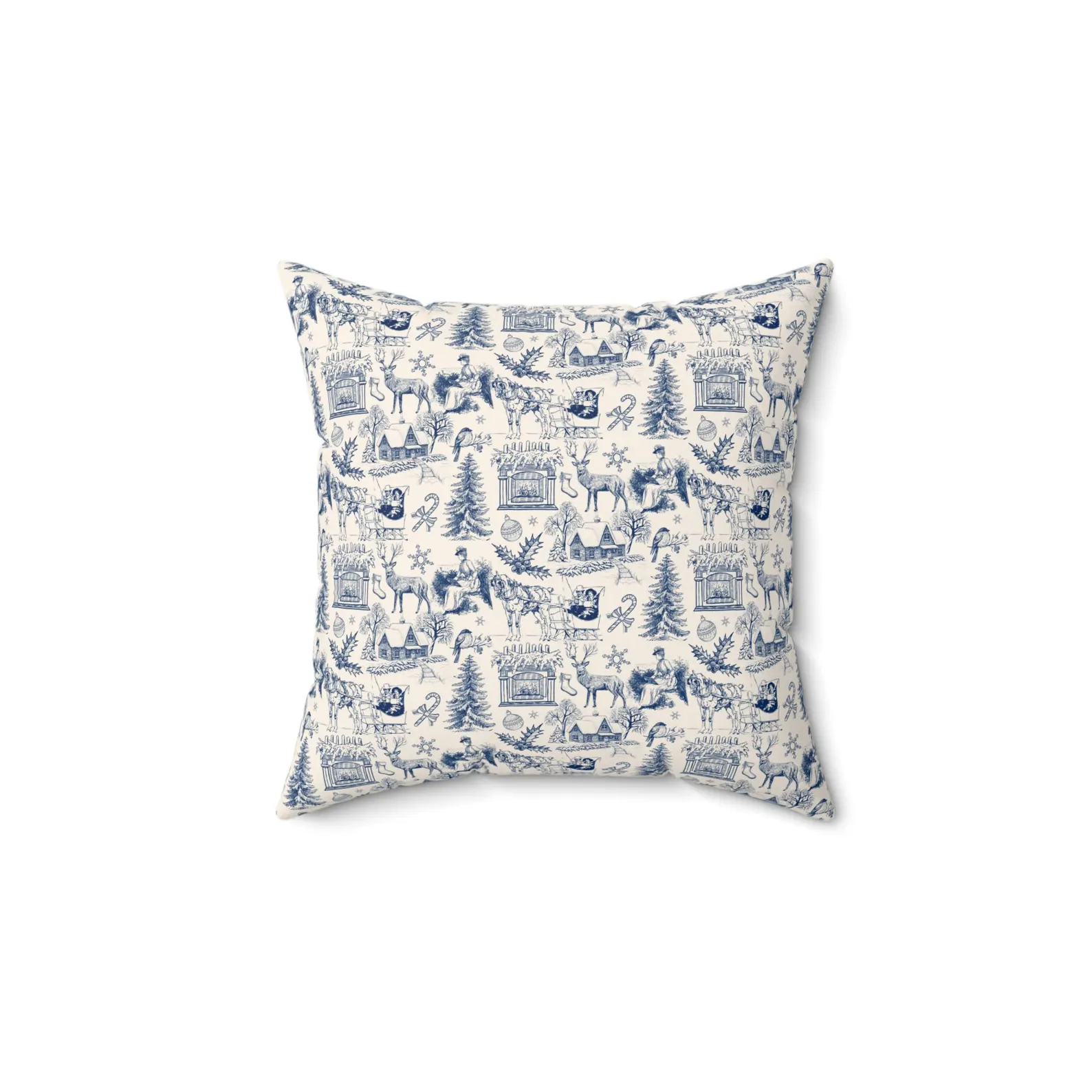 Blue Toile Christmas Pillow, Blue Christmas Decor