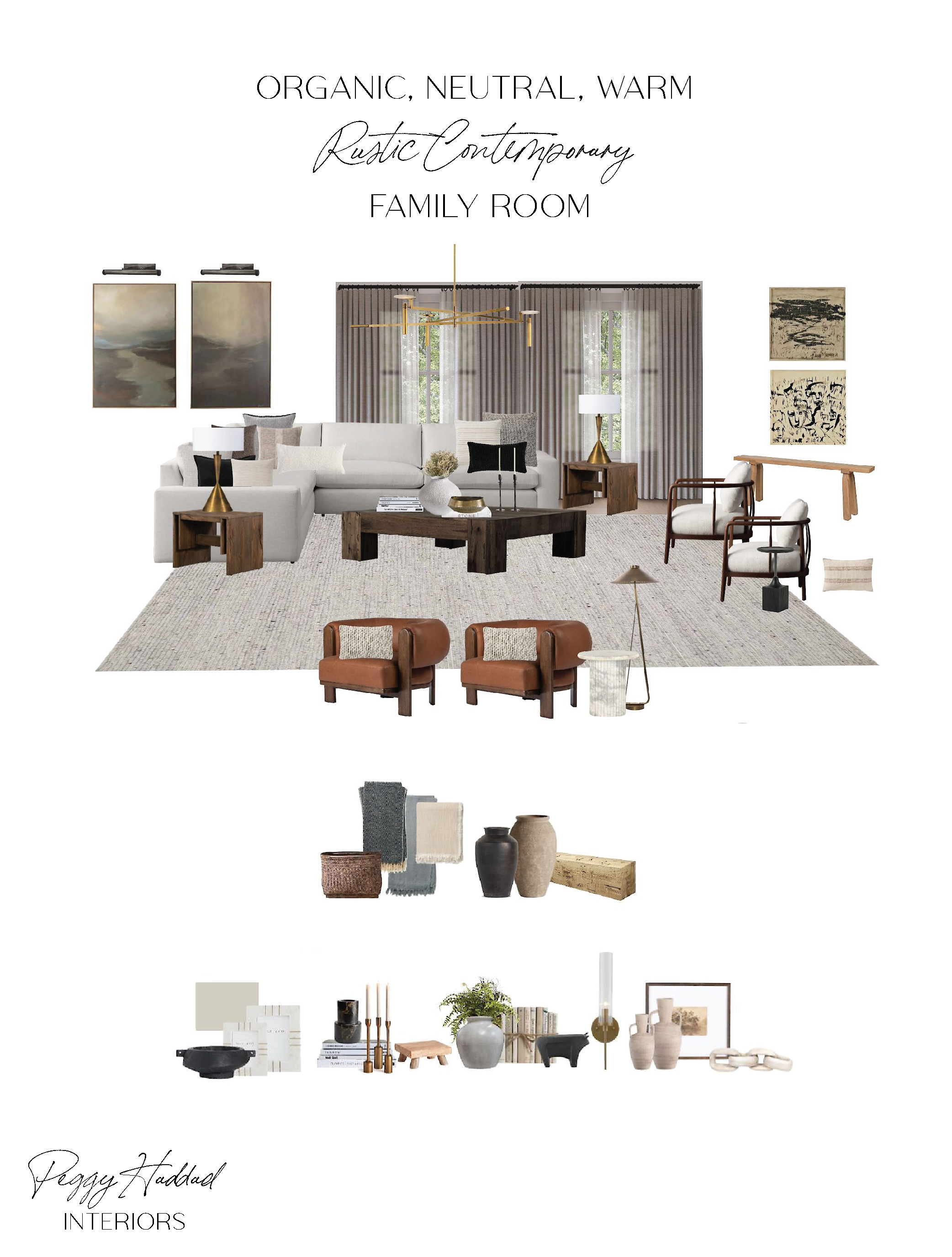 The key to designing a spacious family room is defining multiple seating areas while keeping the space cohesive. In this large living room layout, we anchored the room with a large high-performance sectional, providing ample seating for lounging and gatherings. We then incorporated four accent chairs, allowing for additional seating without closing off the space.