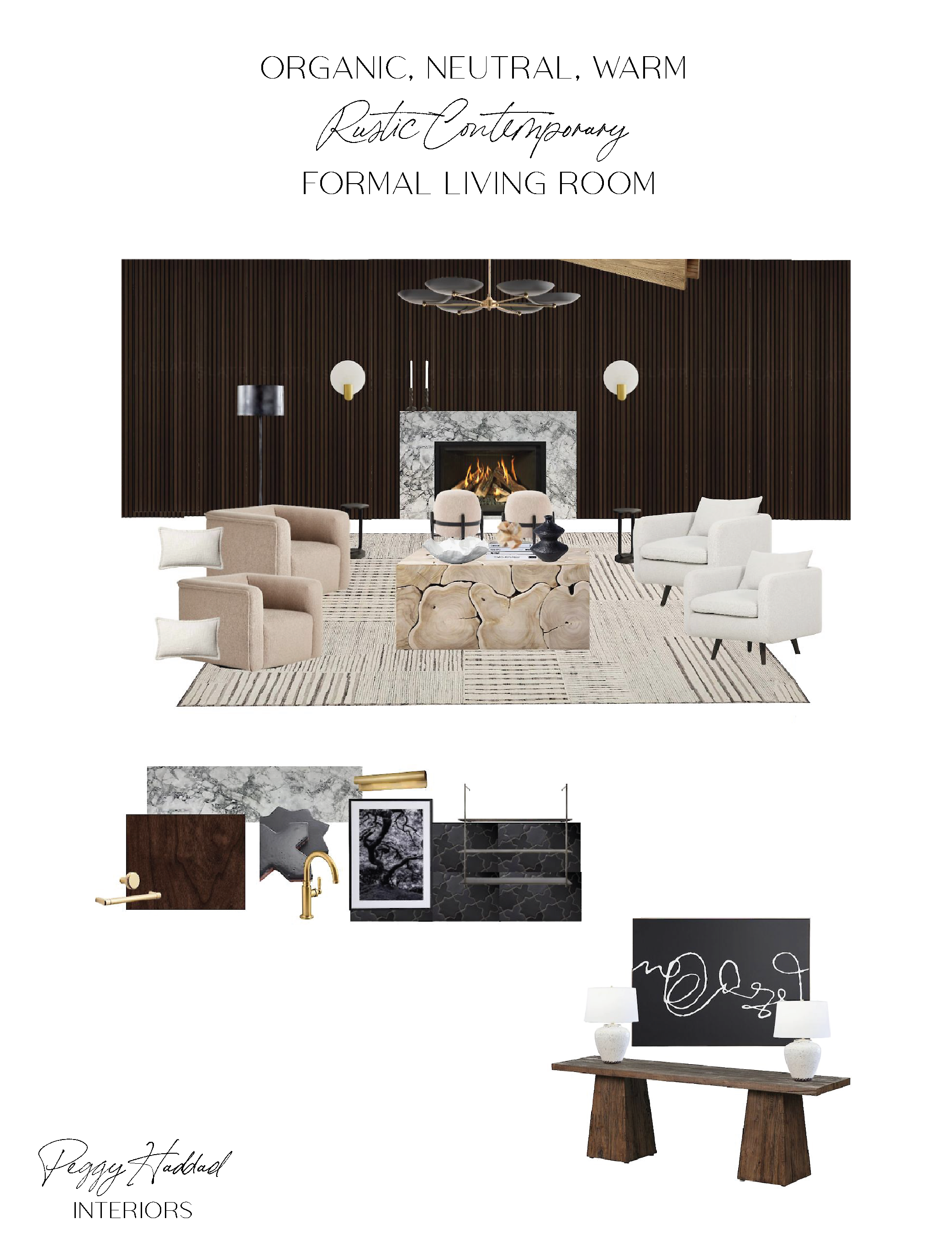 In Project Rustic Contemporary Sitting Room, we reimagined a typical sunken formal living space into a moody, inviting wet bar lounge, perfect for entertaining or relaxing in style. This space balances Rustic Contemporary and Organic Rustic elements with rich textures, statement lighting, and a sophisticated mix of materials.