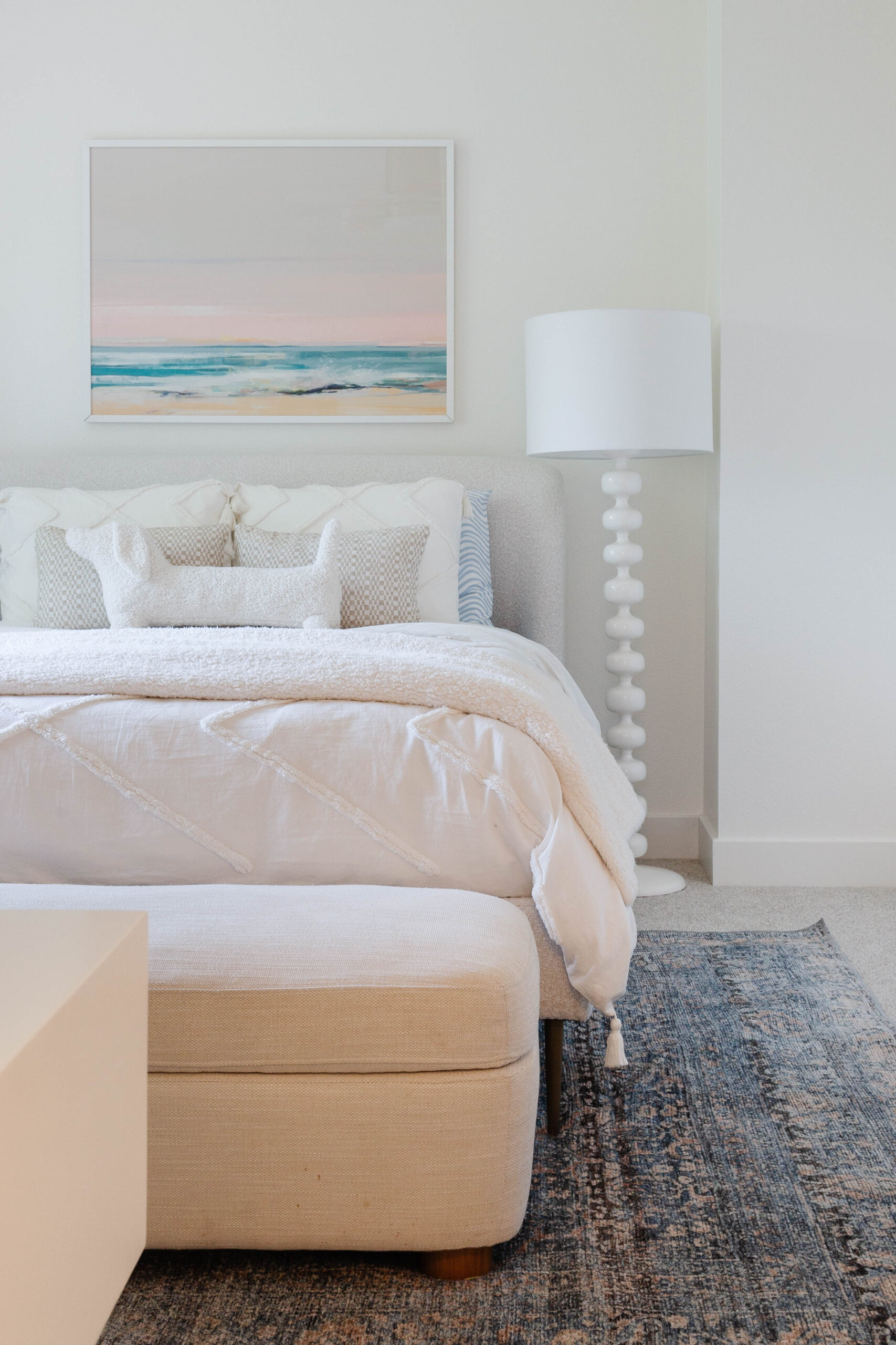 Coastal Teen Bedroom Design with Blue and Pink Decor by Denver Interior Designer Peggy Haddad
