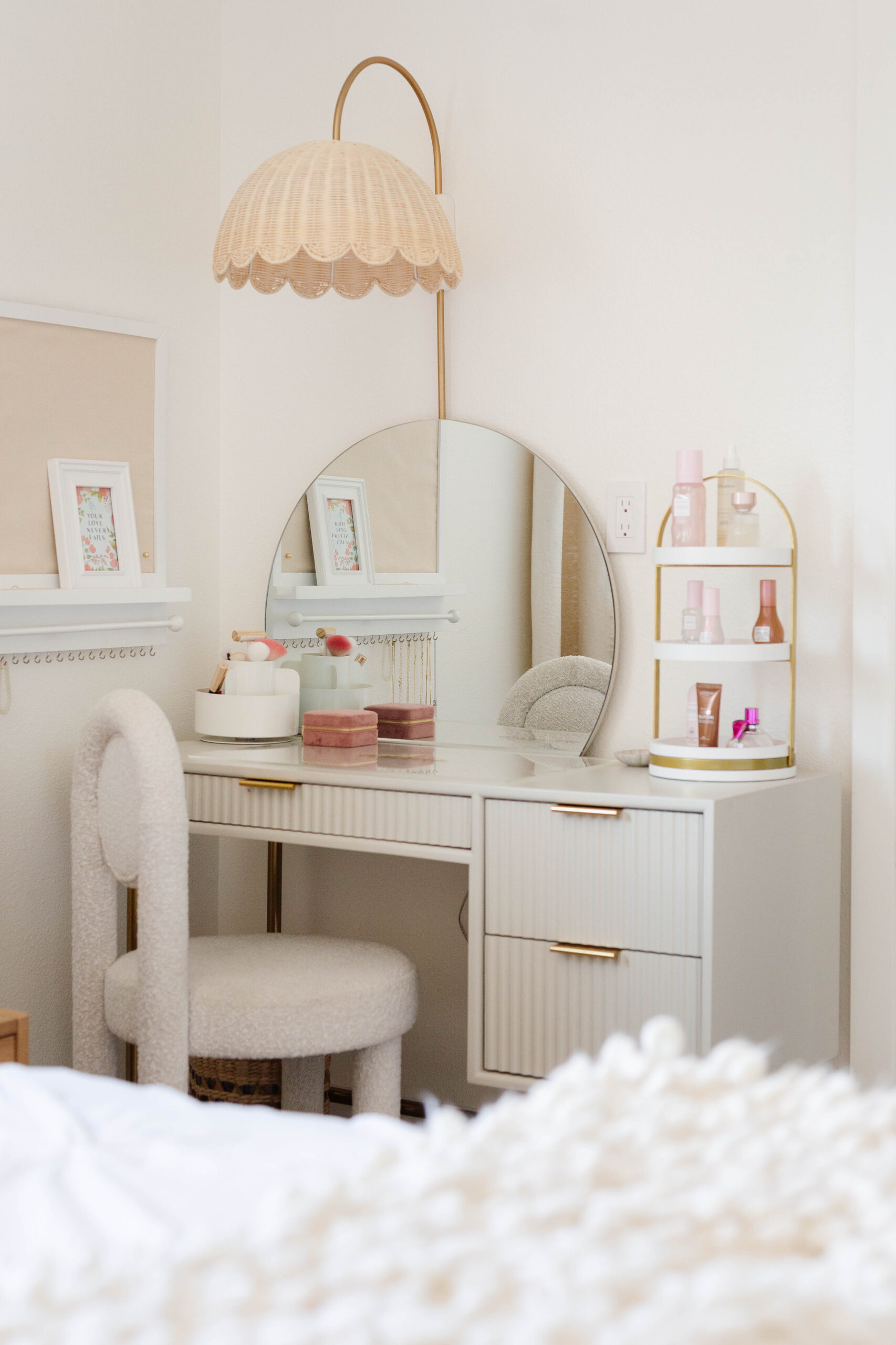 Modern Glam Tween Girls Bedroom with Vanity Desk by Denver Interior Designer Peggy Haddad