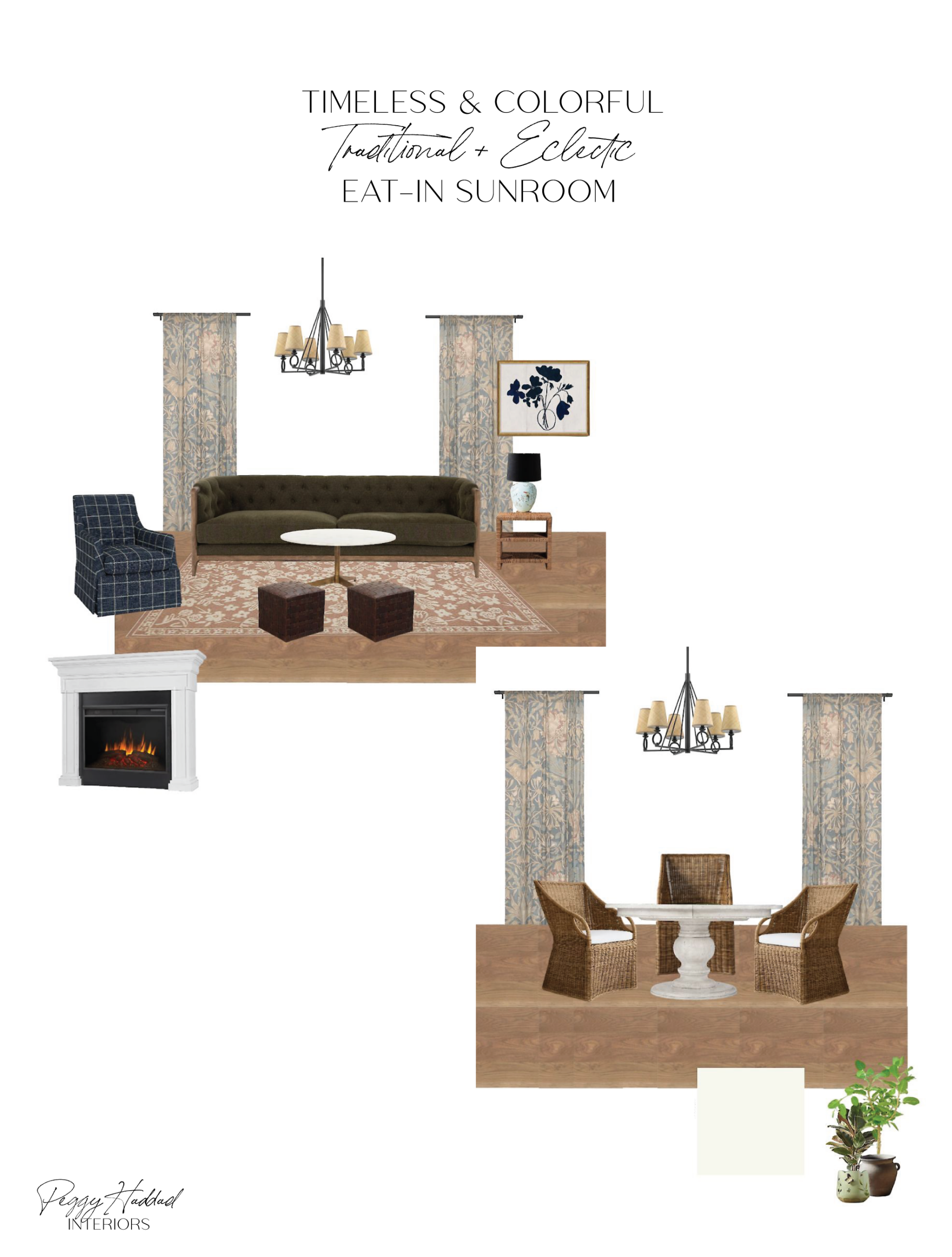 European-inspired sunroom with cozy seating, layered textiles, and natural materials creating a warm, inviting space.