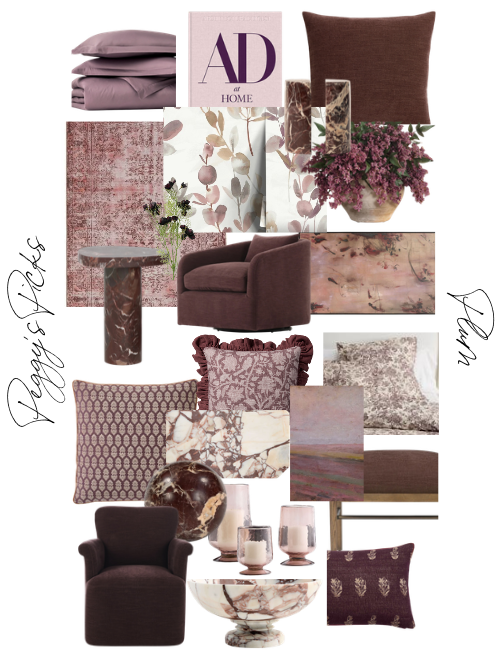 Plum Home Decor Products, including plum decor, wallpaper and textiles. Curated by Denver Interior Designer, Peggy Haddad.